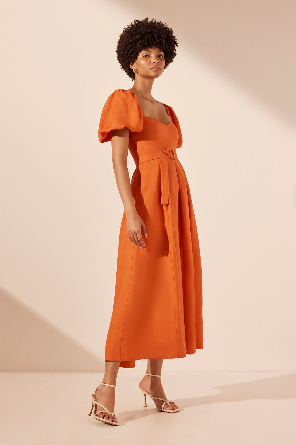SOLLER Women's Short Sleeve Paneled Midi Dress in Tangerine Orange - Perfect for Summer Outfits, Beach Vacations & Casual Date Nights