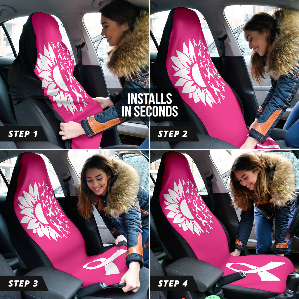 Pink Ribbon Breast Cancer Awareness Car Seat Covers - Soft Floral Design for Comfort & Support - Perfect for Survivors, Supporters & Awareness Events