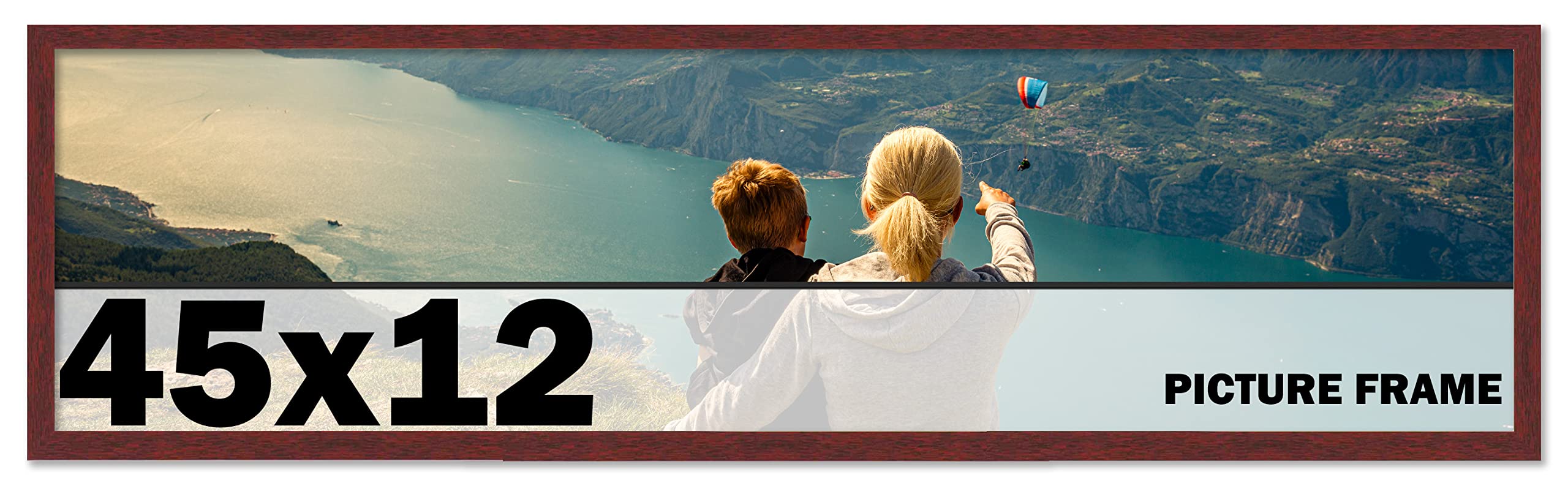 CountryArtHouse 45x12 Inch Solid Mahogany Wood Picture Frame with UV Acrylic, Acid-Free Backing & Hanging Kit - Perfect for Wall Art, Family Photos, and Home Decor Display