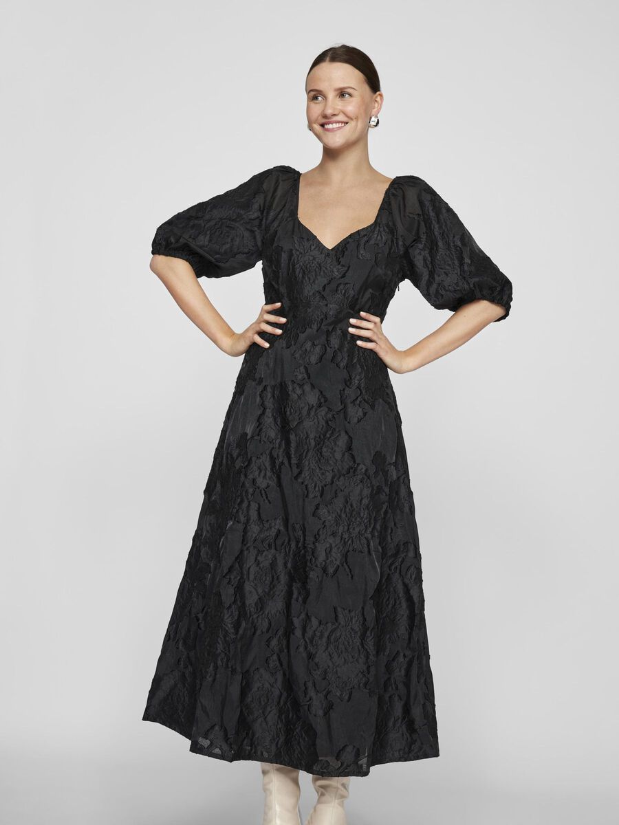 Elegant Black Jasmine Midi Dress for Women - Floral Print Summer Party & Wedding Guest Dress