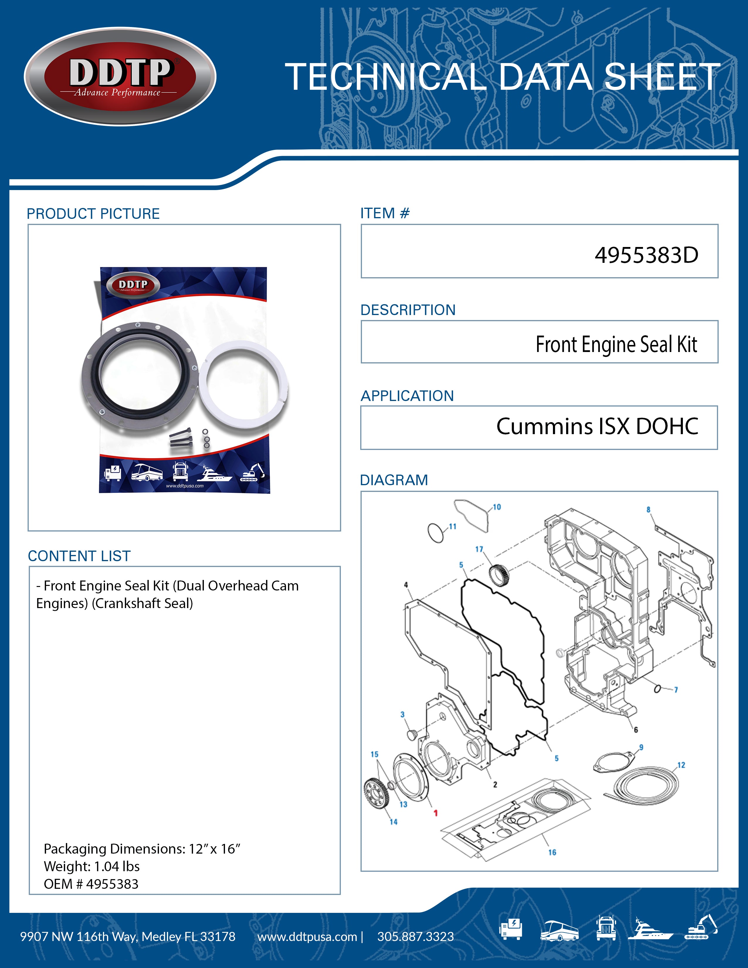 Cummins ISX Dual Overhead Camshaft Front Engine Seal Kit (4955383) - Replacement Part for Heavy Duty Trucks & Diesel Engines - Perfect for Engine Repair & Maintenance