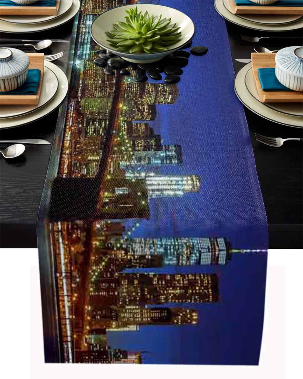 Non-Slip Table Runner - New York City Skyline Brooklyn Bridge Design, 13x36 Inch Rectangle Kitchen Table Decor for Farmhouse, Dining Room & Patio | Perfect for Dinner Parties, Holiday Gatherings & Home Styling