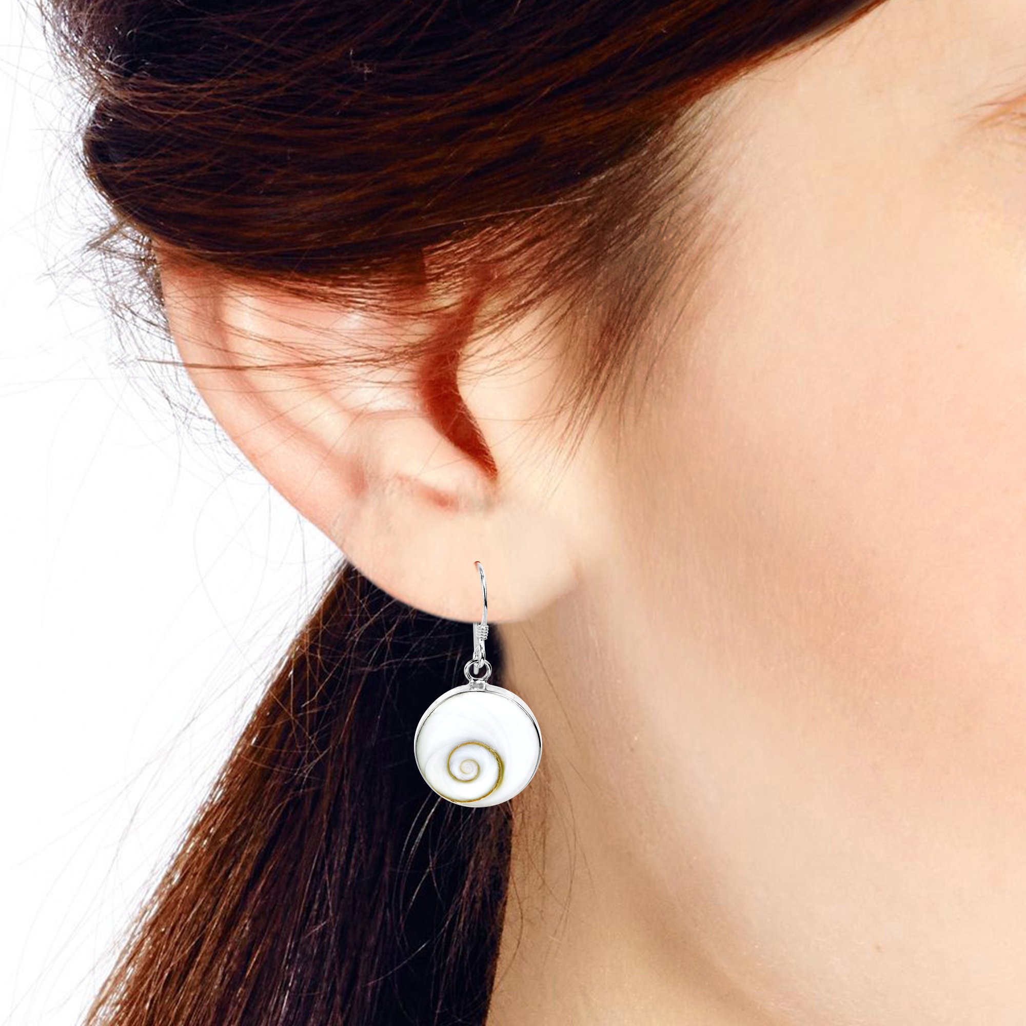 AeraVida 15mm Shiva Shell .925 Sterling Silver Dangle Earrings for Women - Elegant Round Swirling Design, Classic Silver Jewelry Gift for Mother's Day, Wedding, Party & Everyday Wear