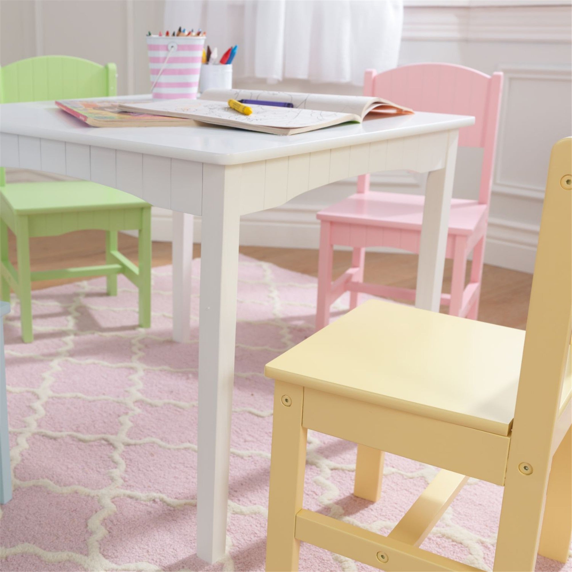 KidKraft Nantucket Table & 4 Chair Set - Pastel Color Wooden Kids Furniture for Dining, Playroom, and Birthday Parties - Perfect for Toddlers and Children
