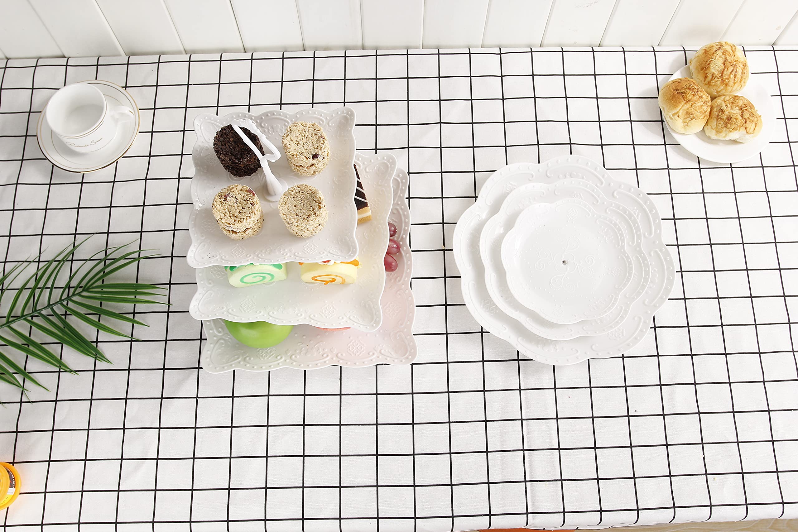 2-Pack 3-Tier White Plastic Dessert Stand - Cupcake, Cookie & Candy Display Tray for Wedding, Birthday Party, Buffet - Perfect for Home Decor & Serving Cakes, Fruits, Pastries
