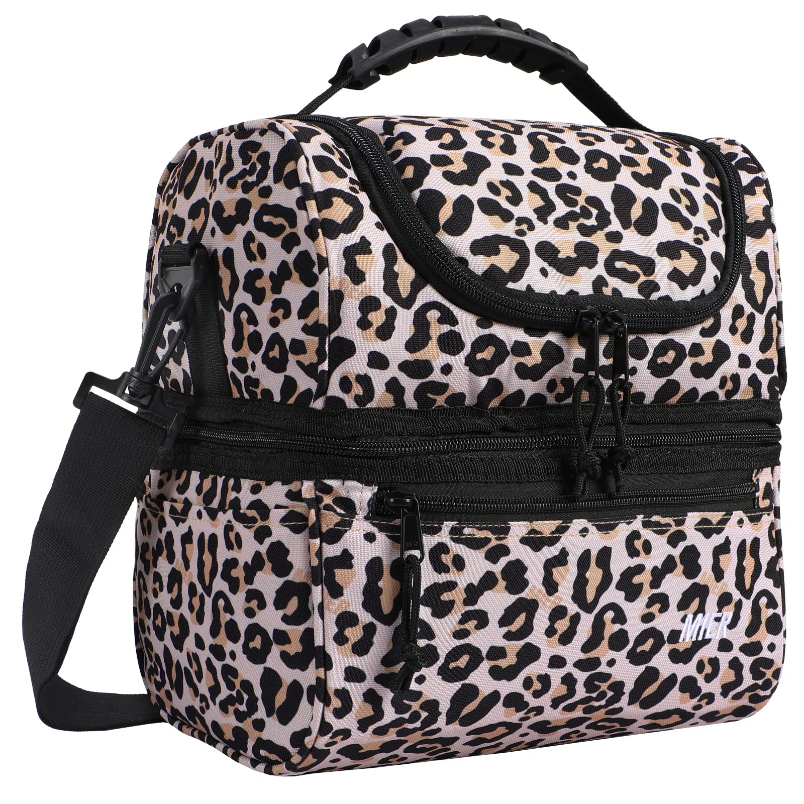 MIER Insulated Lunch Bag for Adults - Large Double Deck Cooler Tote for Women & Men, Leopard Print (Perfect for Work, Picnics & Outdoor Activities)