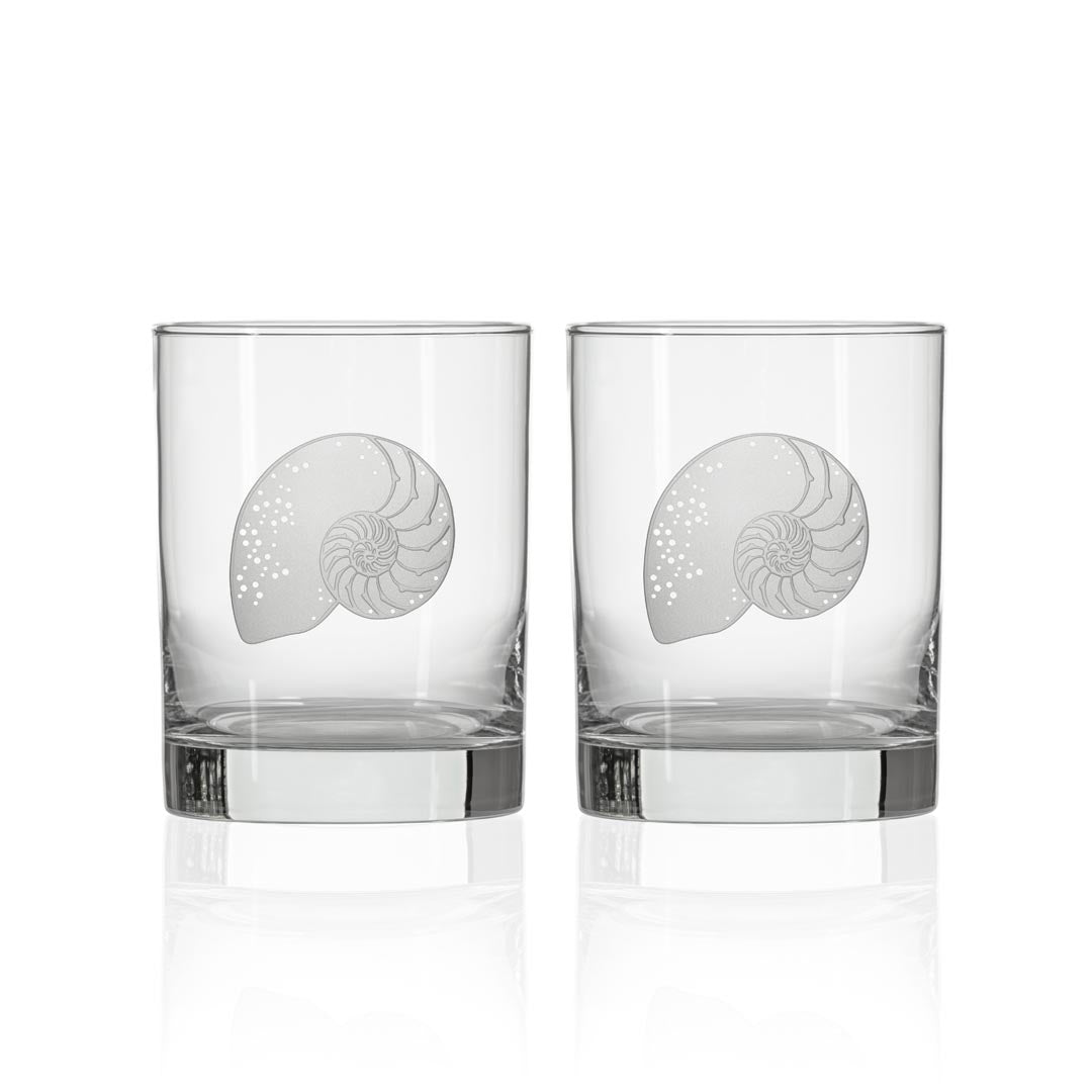 Premium Nautilus 13oz Double Old Fashioned Whiskey Glasses Set of 2 - Heavy Base Cocktail Glasses for Bourbon, Scotch, Whiskey & Craft Drinks - Perfect for Home Bars, Parties & Gifts