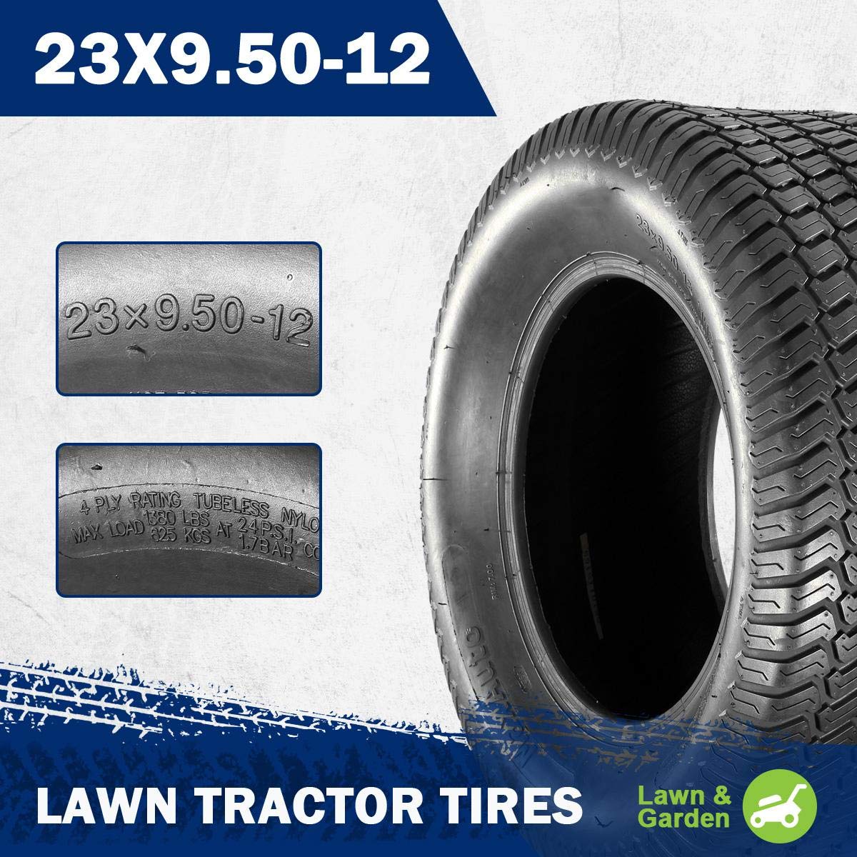 MaxAuto 16x6.50-8 & 23x9.50-12 Lawn Mower Tires - 4PR Tubeless Tractor Golf Cart Turf Tires Set of 4 - Perfect for Riding Mowers, Tractors, and Golf Carts on Grass & Turf Surfaces