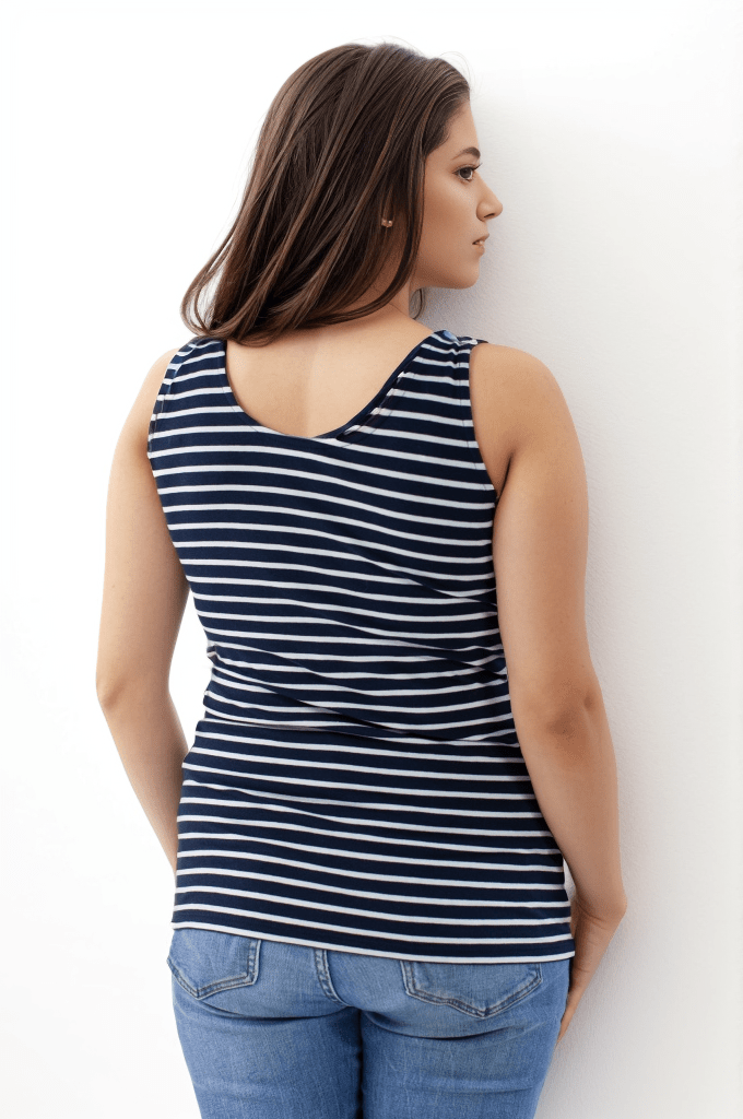 Comfortable Nursing Laced Cotton Vest for Women - Navy & White Striped Breastfeeding Top for Moms | Perfect for Nursing, Pumping & Everyday Wear