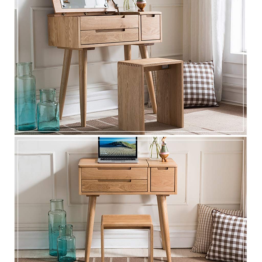 Solid Wood Stool - Multi-Purpose Footstool, Makeup Chair, Shoe Bench, Bedside Table & Dining Stool - Natural Wood Color (35x26x45cm) - Perfect for Living Room, Bedroom, Dressing Area & Entryway
