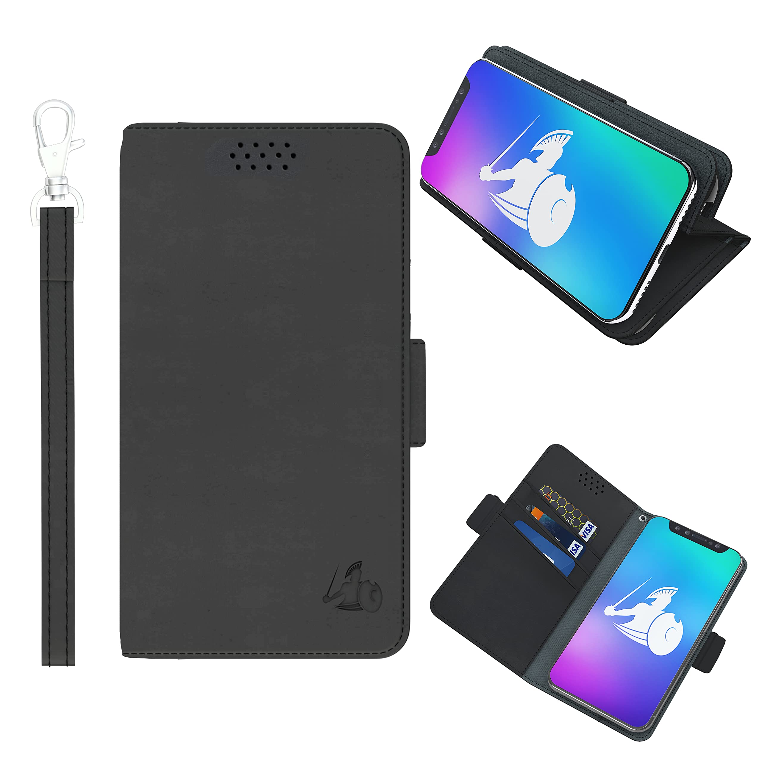 DefenderShield Universal EMF & 5G Radiation Blocking Phone Case - RFID Protection Magnetic Wallet Cover with Wrist Strap (Black, Medium) - Perfect for Travel, Work & Daily Commute