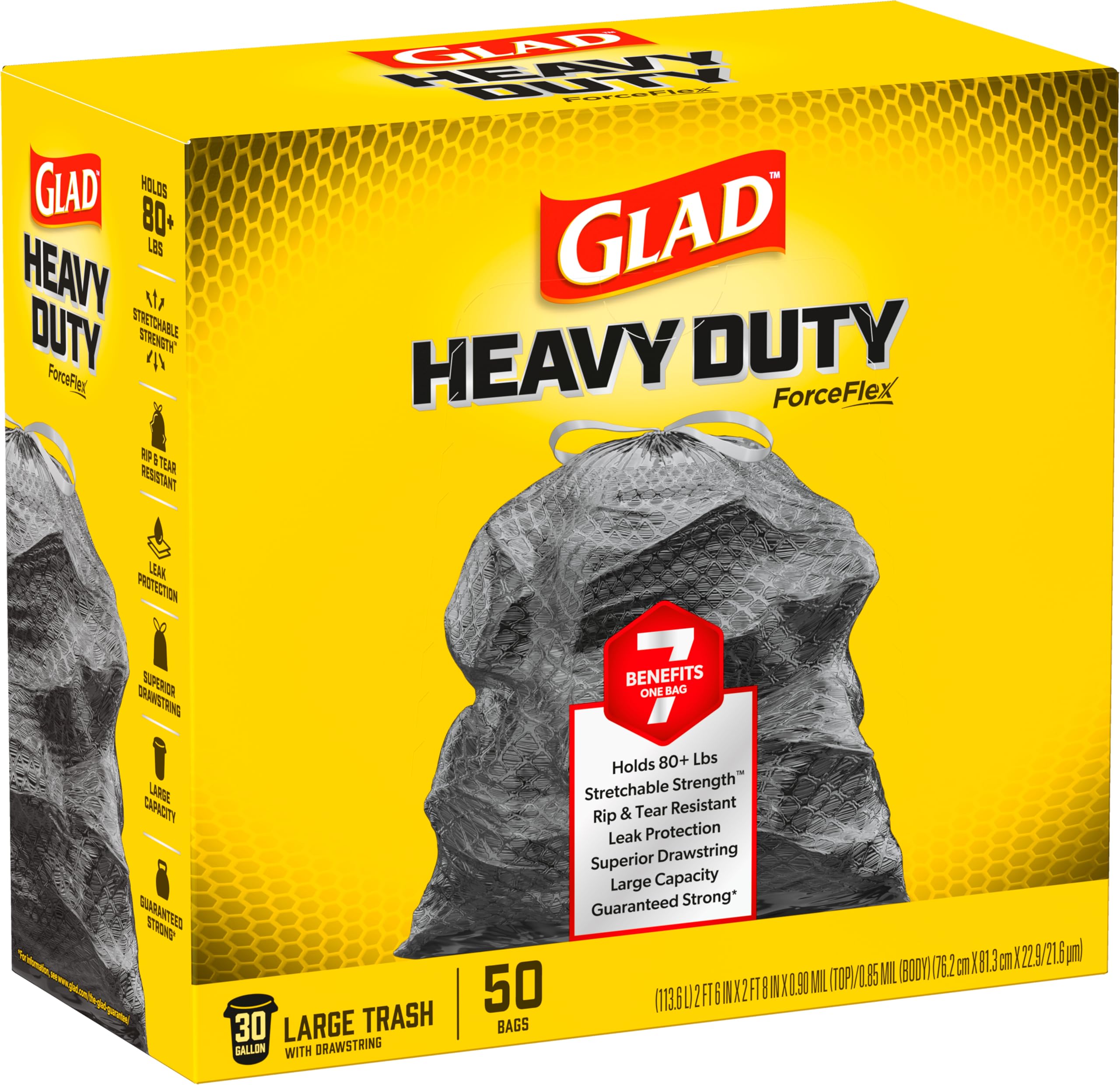 Glad Large Drawstring Trash Bags - ForceFlex 30 Gallon Heavy Duty Garbage Bags, 50 Count (Black) - Perfect for Kitchen, Office, and Outdoor Waste Disposal