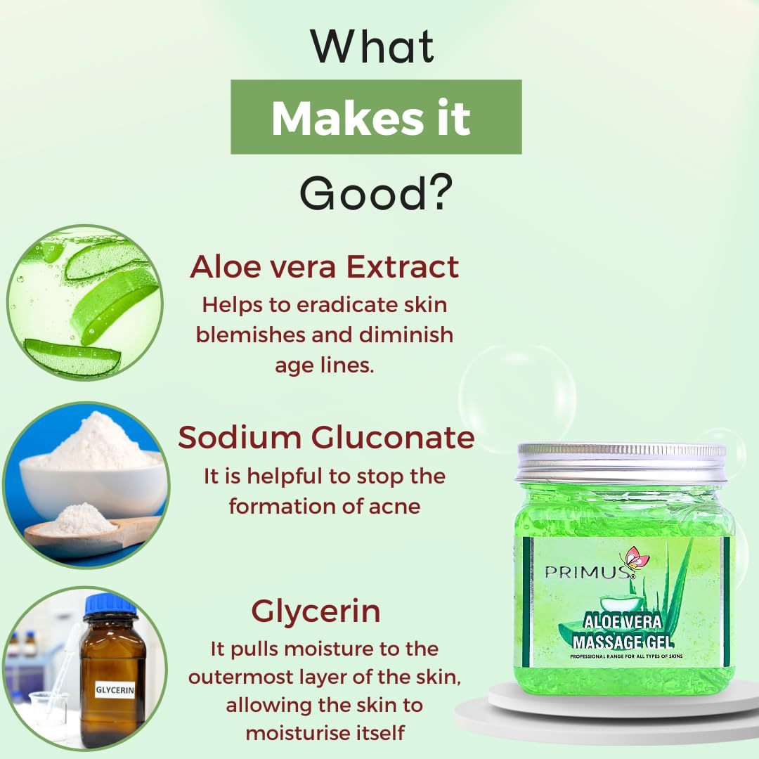 Primus Aloe Vera Face Massage Gel for All Skin Types - Repairs & Protects Skin - 400g - Perfect for Daily Hydration & Post-Sun Care