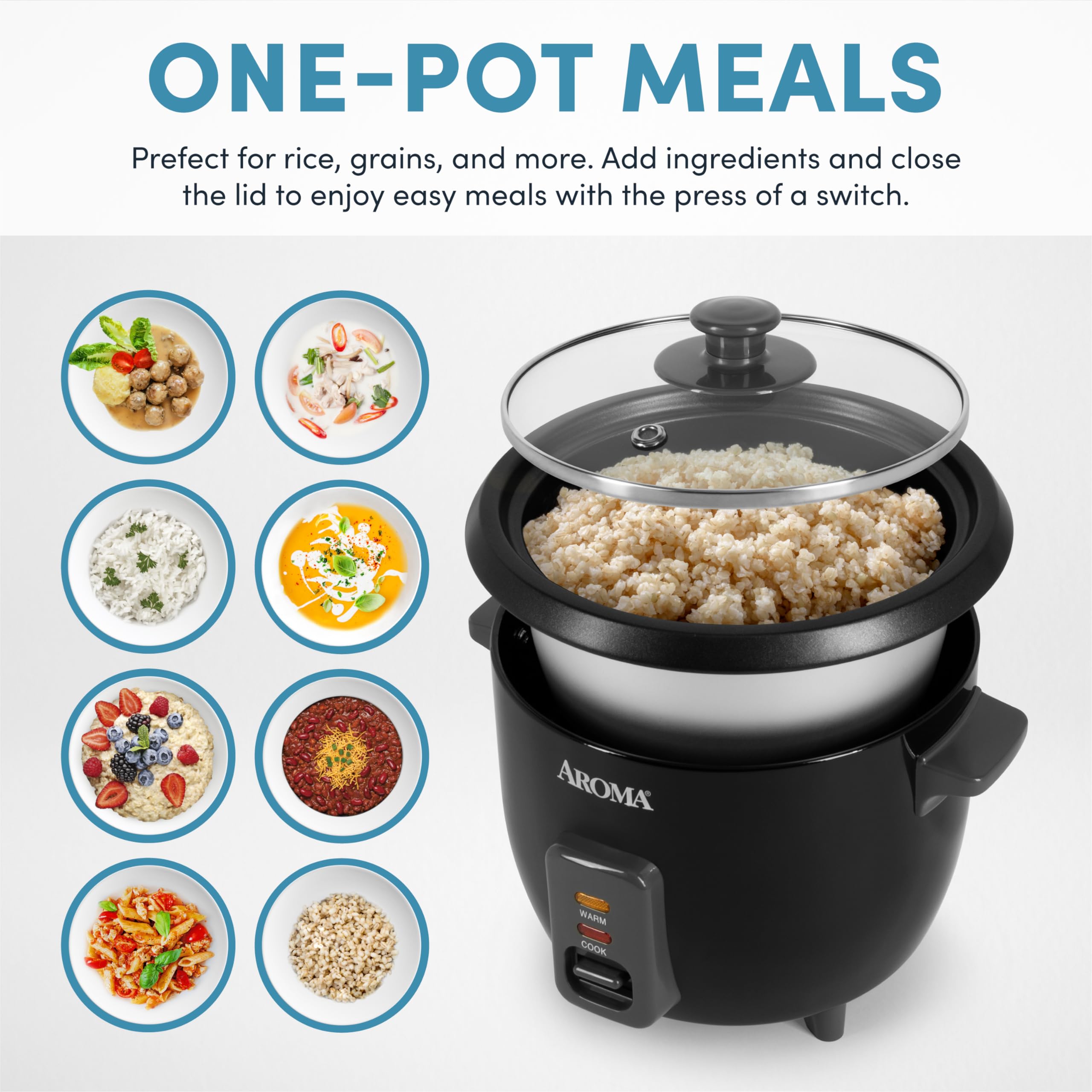 Aroma Housewares 1.5Qt. Rice & Grain Cooker (ARC-363NGB) - Black, 6-Cup Cooked / 3-Cup Uncooked Capacity | Perfect for Rice, Quinoa, Oatmeal & More | Ideal for Small Kitchens, Dorms & Office Use