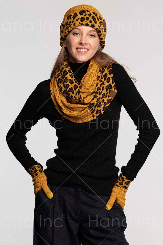 ScarvesMe Women's Classic Solid Color Beanie with Leopard Cuff - Warm Skull Cap for Winter Fashion, Outdoor Activities & Casual Wear