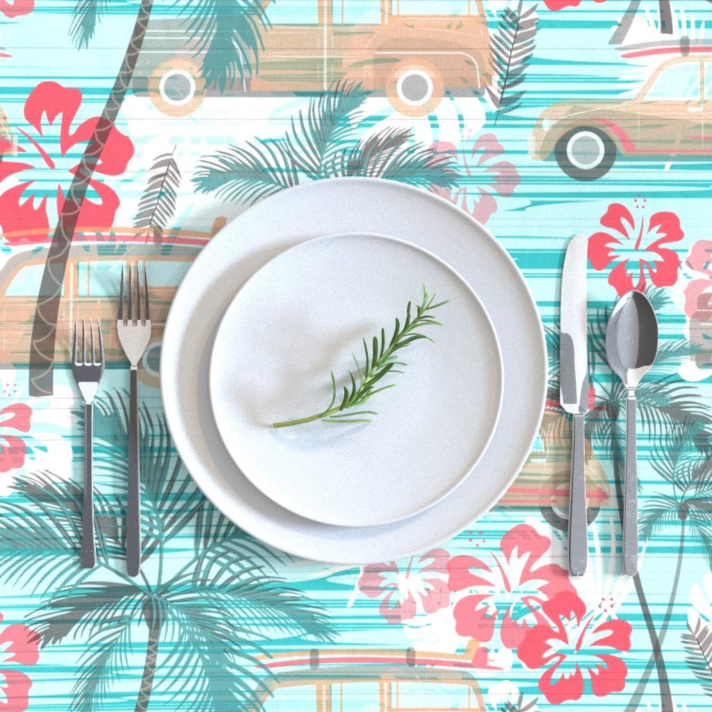 Vintage Beach Cruisin Hawaiian Print Cotton Sateen Tablecloth 90
