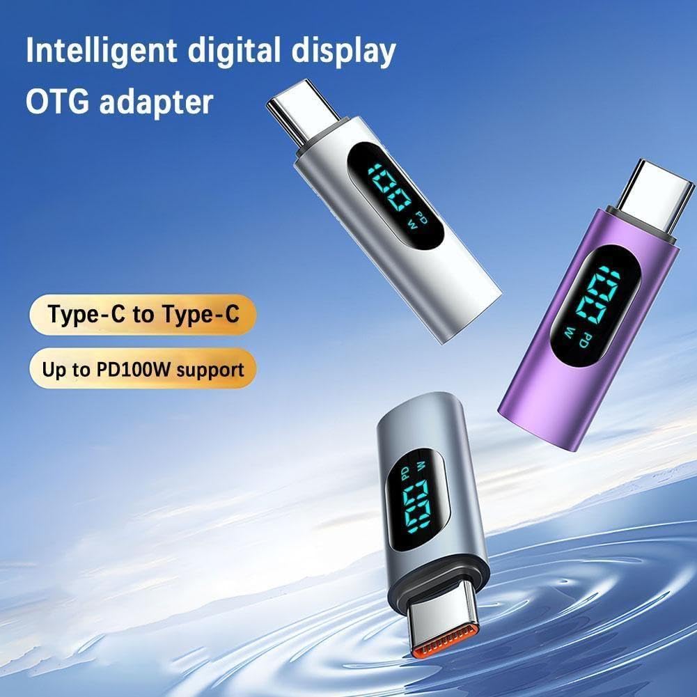 100W PD Fast Charging USB C to USB Adapter with Digital Display - OTG Converter for MacBook, iPhone 15, iPad Pro - Perfect for Travel, Office & Home Charging