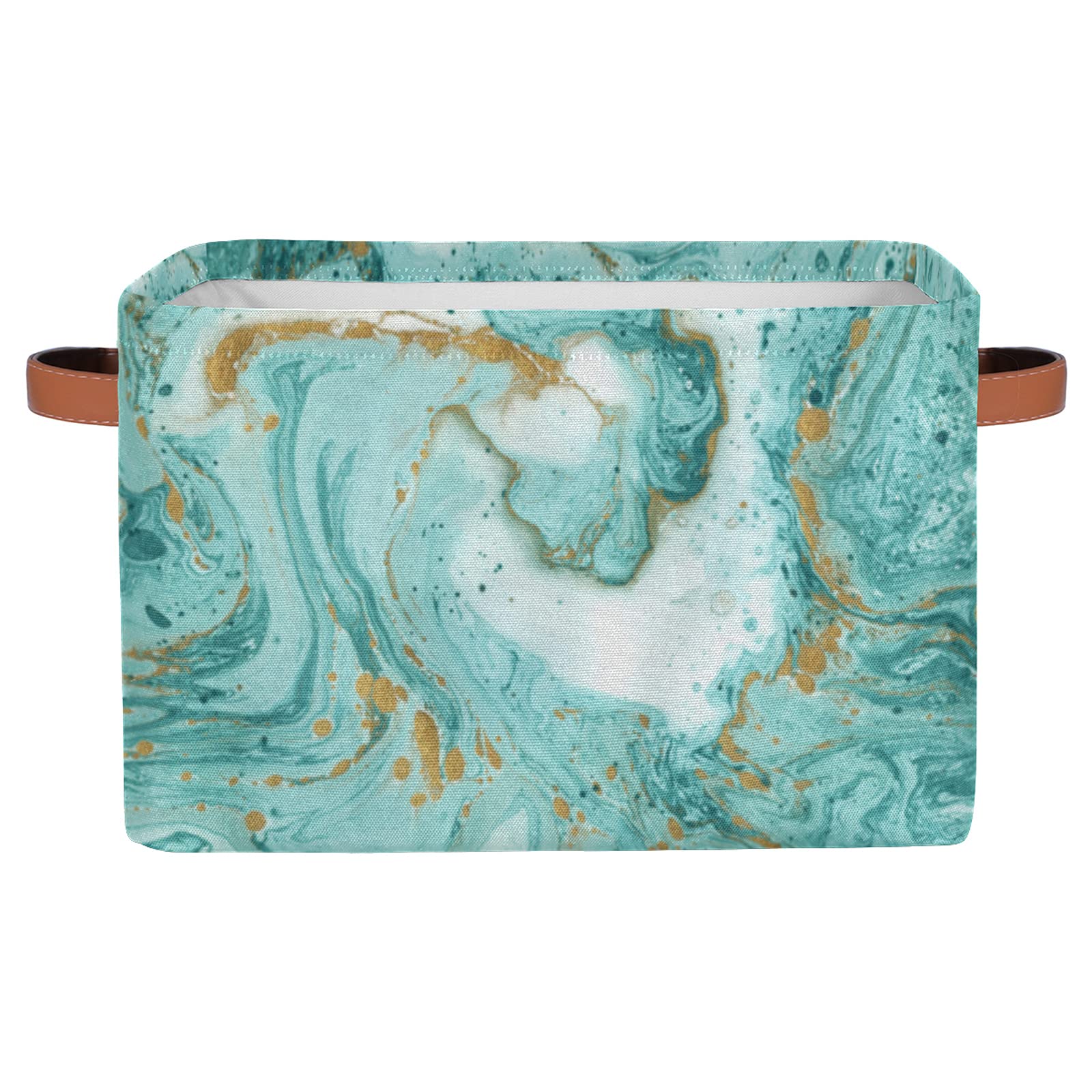 Teal Marble Storage Baskets - Large Foldable Fabric Organizer with Handles, Collapsible Storage Cubes for Closet, Nursery, Home & Office Organization (1-Pack) | Perfect for Shelves, Toy Storage & Home Decor