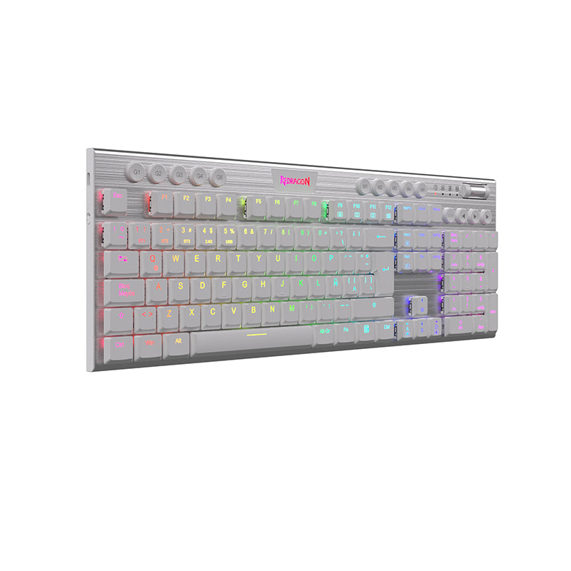 Redragon Horus K618W RGB SP Wireless Mechanical Gaming Keyboard - Full Size, White - Perfect for PC, Mac & Esports Gaming