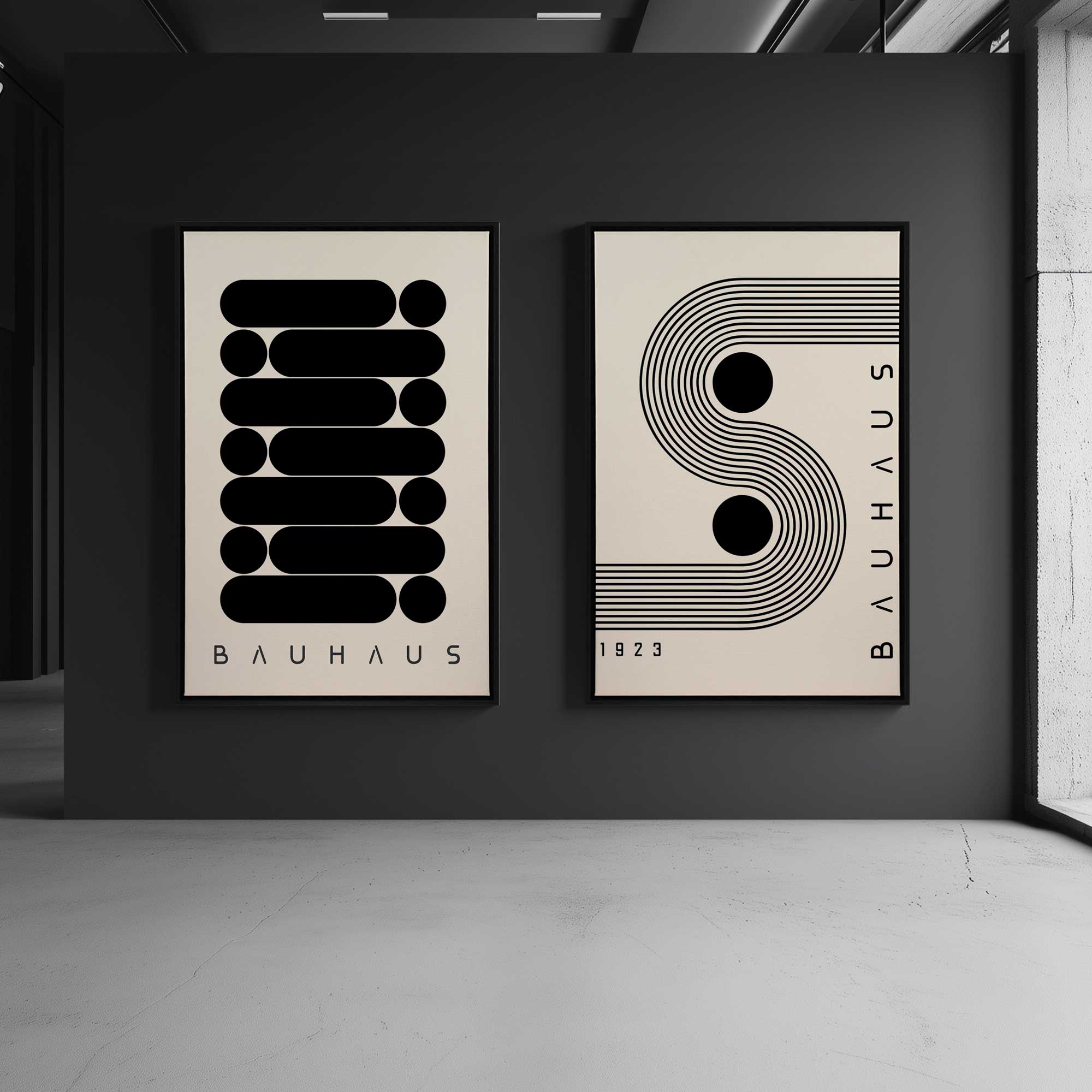 Modern Geometric Bauhaus Art - Set of 2 Framed Canvas Wall Prints for Living Room & Office Decor | Abstract Energy Painting for Home & Workspace
