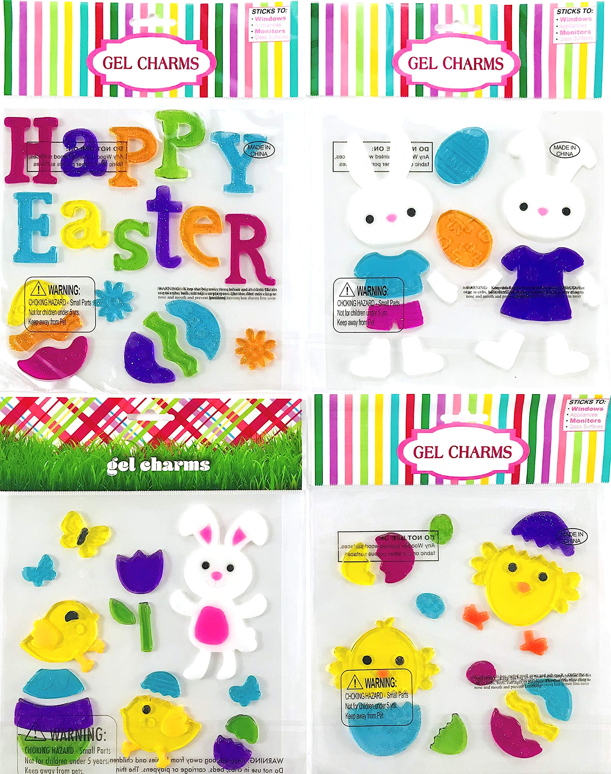 Nantucket Easter Spring Gel Clings Decor Set - Bunny, Eggs & Flower Window Stickers for Home, Car, Mirrors | Easter Party & Spring Home Decorations