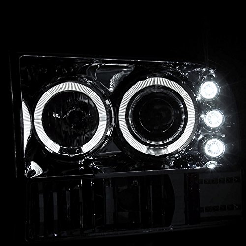Spec-D Tuning 2LHP-F25099-TM LED Projector Headlights with Halo Rings - Chrome Clear Lens for Ford F250 & F350 Super Duty Trucks - Upgrade Your Night Driving & Off-Road Visibility