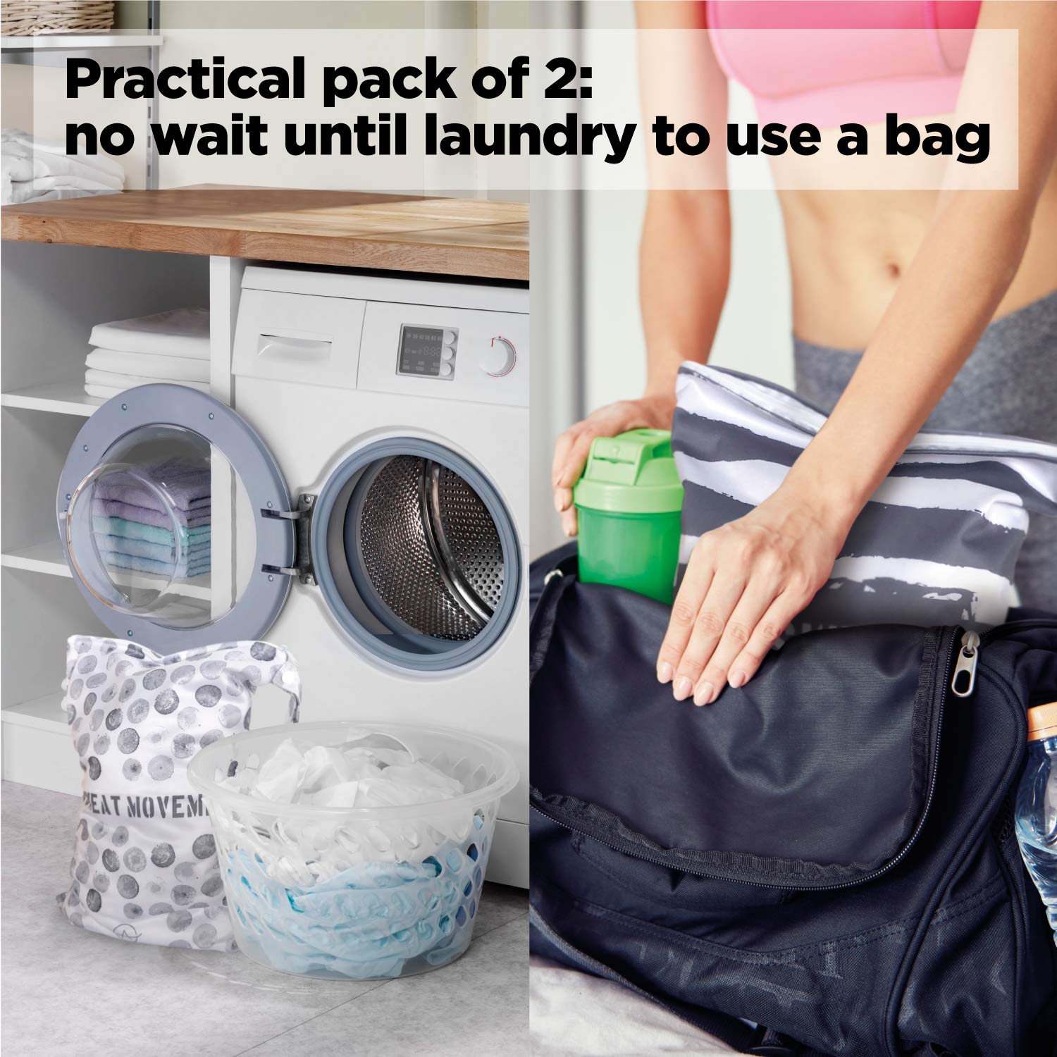 2-Pack Washable Reusable Waterproof Gym Bags for Wet Clothes & Swimsuits - Sports Laundry Bag for Washing, Travel & Yoga - Perfect for Pool, Beach & Workout Gear Storage