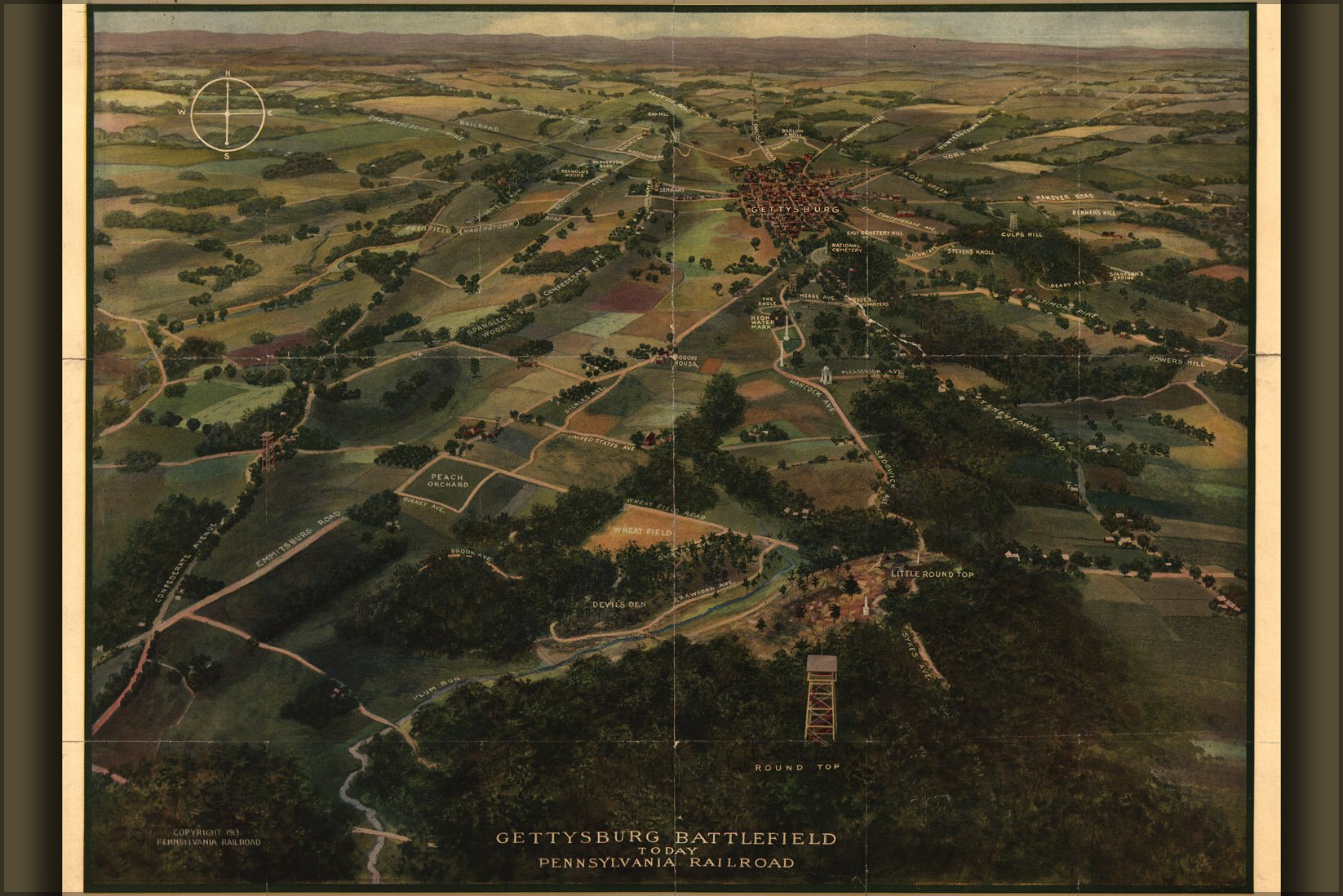 Vintage 1913 Gettysburg Battlefield Map Poster - 24x36 Inch Historical Wall Art for Home, Office & Classroom Decor | Civil War History Enthusiasts Gift