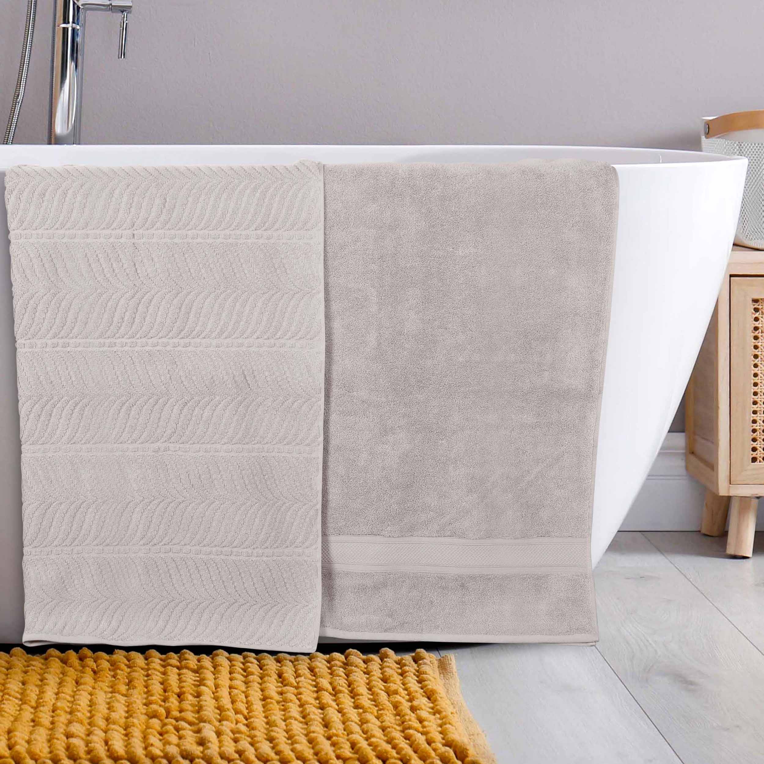 Premium Zero Twist Cotton Bath Towel Set of 2 - Ultra Soft Solid & Jacquard Chevron Design for Luxury Bathroom & Spa Experience