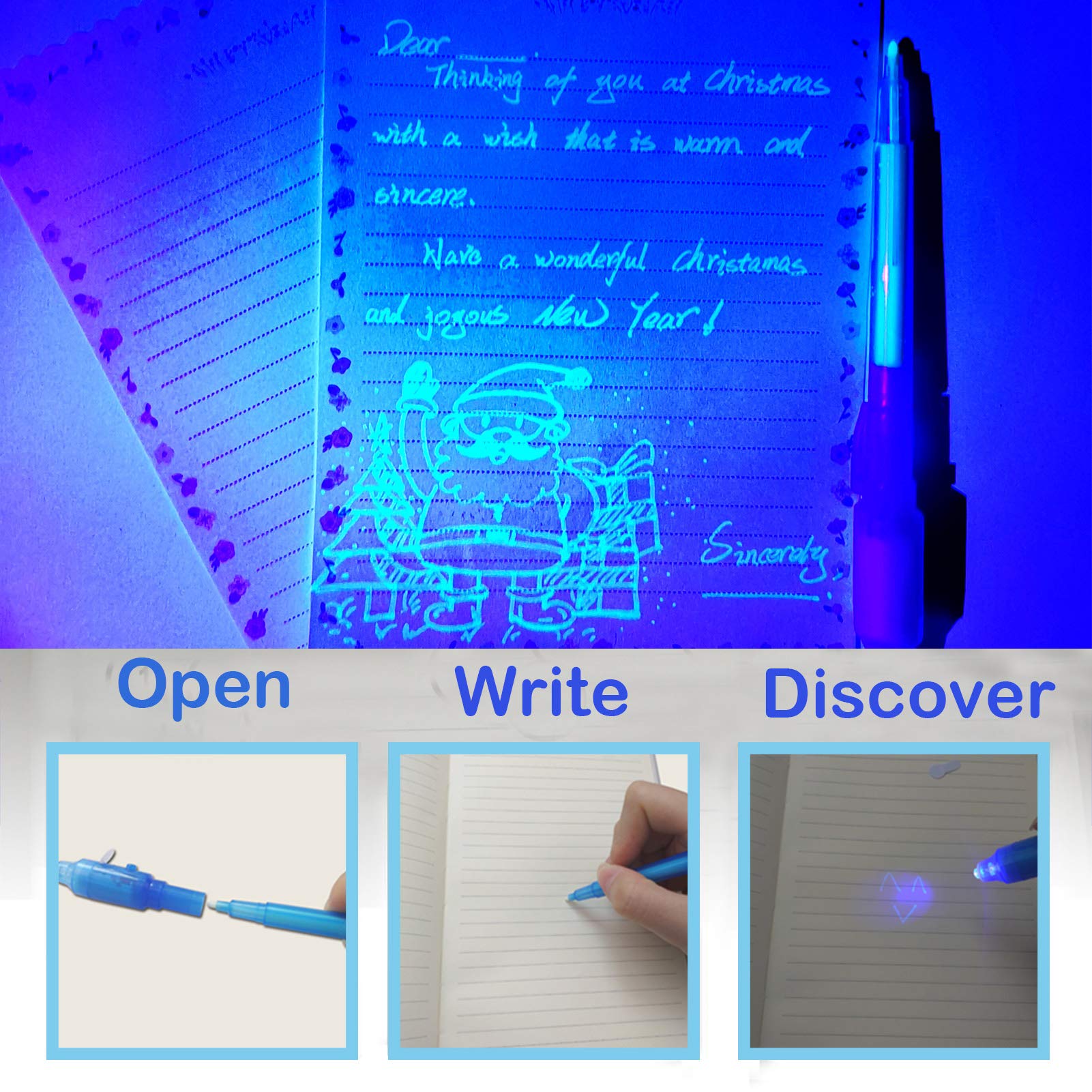 SCStyle 28Pcs Invisible Ink Pen Set with UV Light - Magic Marker for Secret Messages, Birthday Gifts, Easter, Halloween & Christmas Presents - Fun Writing Tool for Kids, Students & Party Games