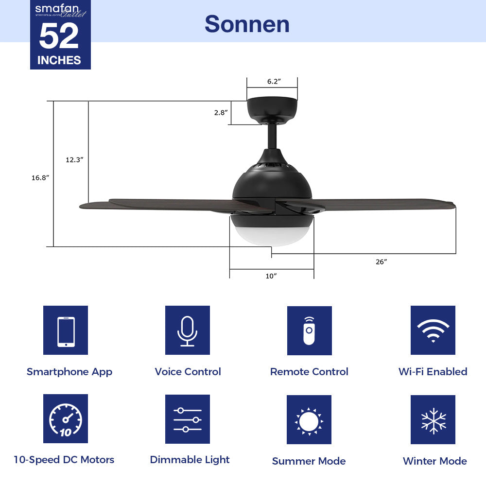 52 Inch Smart Ceiling Fan with LED Light & Remote Control - Energy Efficient Outdoor Ceiling Fan for Patio, Deck, and Covered Porch - Weather Resistant & Quiet Operation