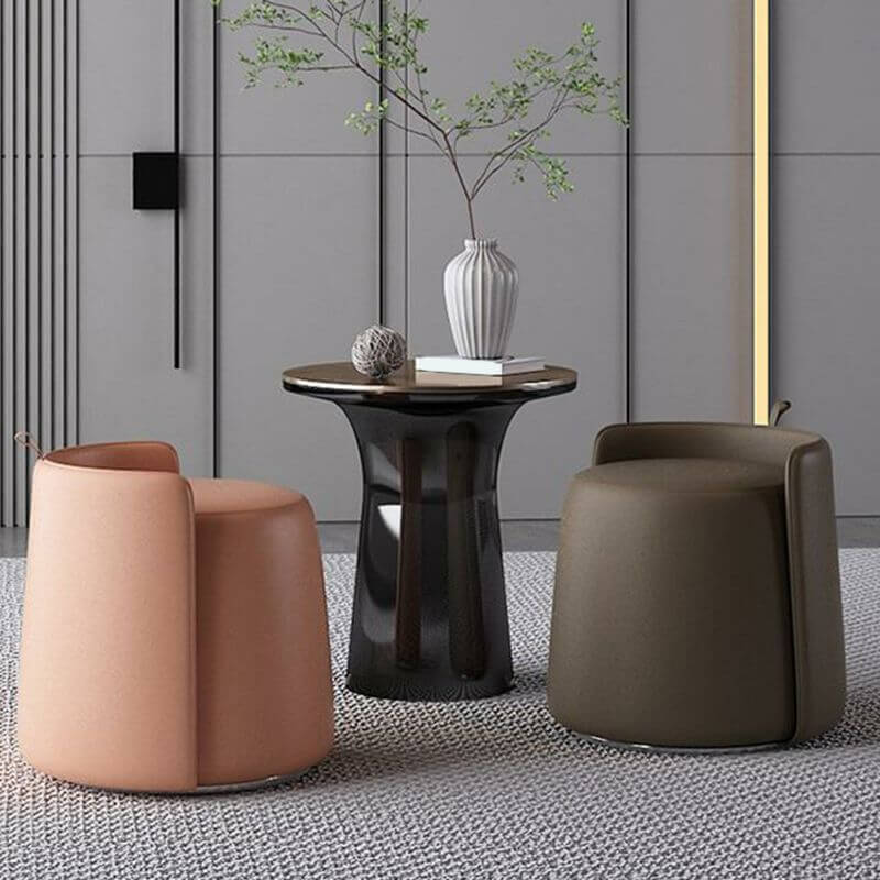 Modern Faux Leather Pouf Ottoman with Silver Legs - Stylish Round Footstool for Living Room, Bedroom & Office Decor - Perfect Accent Seat for Relaxing & Extra Storage