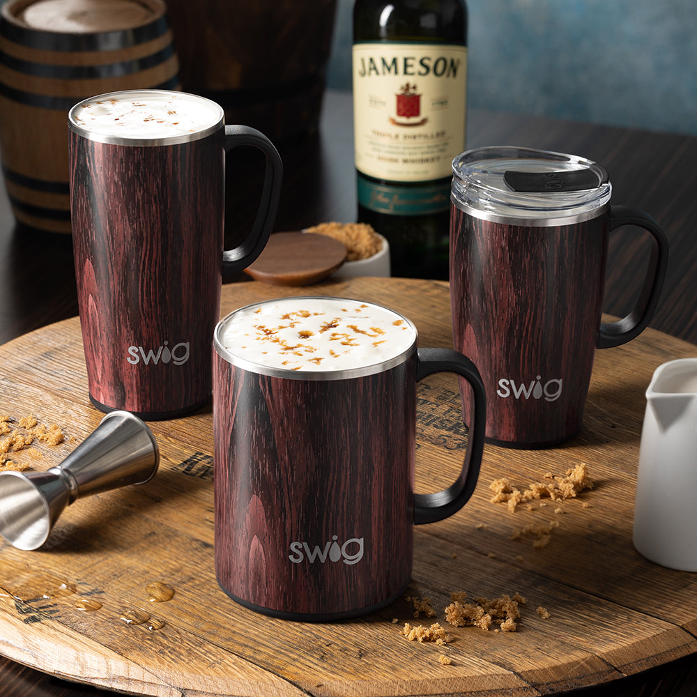 18oz Bourbon Barrel Travel Mug - Insulated Stainless Steel Coffee Cup with Lid - Perfect for Camping, Hiking & Commuting