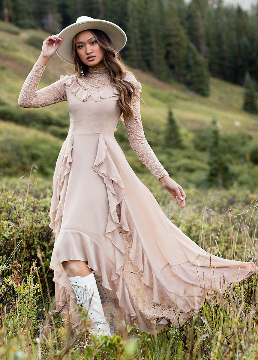 Sveta Maxi Dress in Light Taupe - Women's Elegant Long Flowy Summer Dress for Beach, Wedding & Vacation | Boho Chic Style