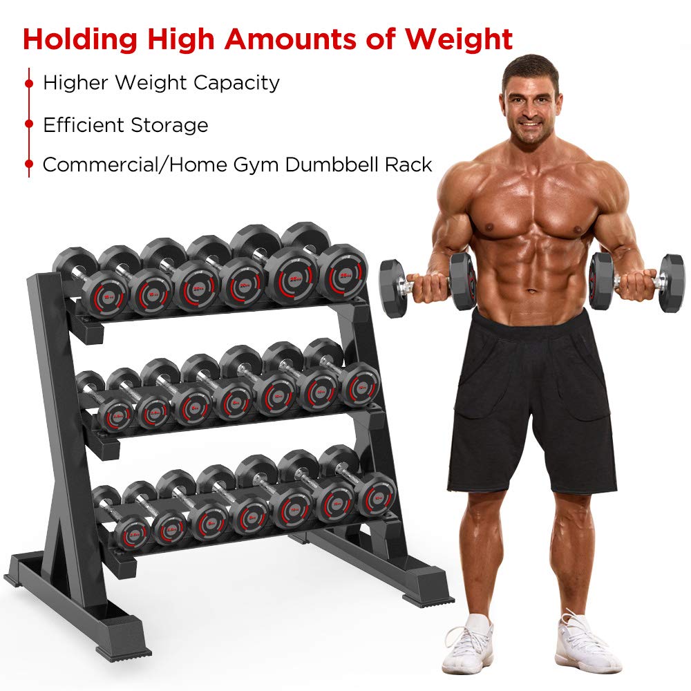 Dripex 3-Tier Heavy Duty Dumbbell Rack for Home Gym - Weight Storage Stand Holder with Steel Frame (Latest Model) - Perfect for Garage, Basement & Home Workout Space