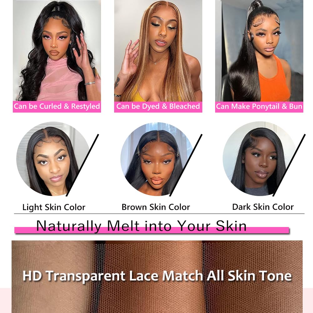 30 Inch 13x6 HD Transparent Lace Front Human Hair Wig - 250% Density CUTE BEIN Glueless Pre-Plucked with Baby Hair - 100% Virgin Human Hair Straight Wig for Black Women | Perfect for Daily Wear, Special Occasions & Protective Styling