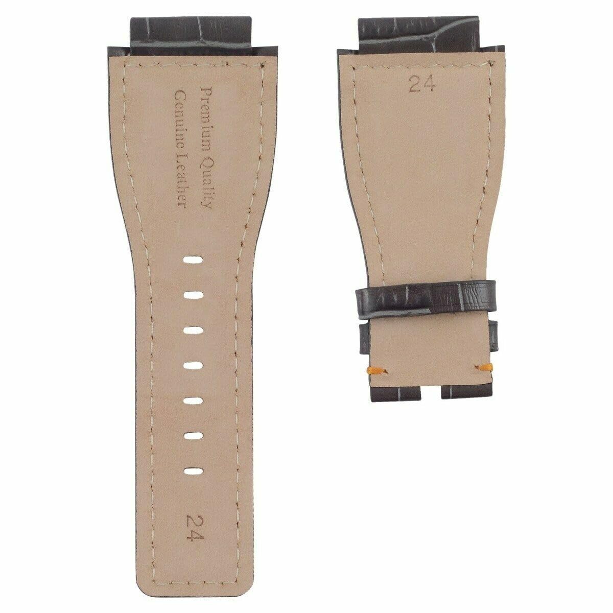 24mm Leather Watch Band for Bell & Ross BR-01/BR-03 - Gray Strap for Business & Casual Wear