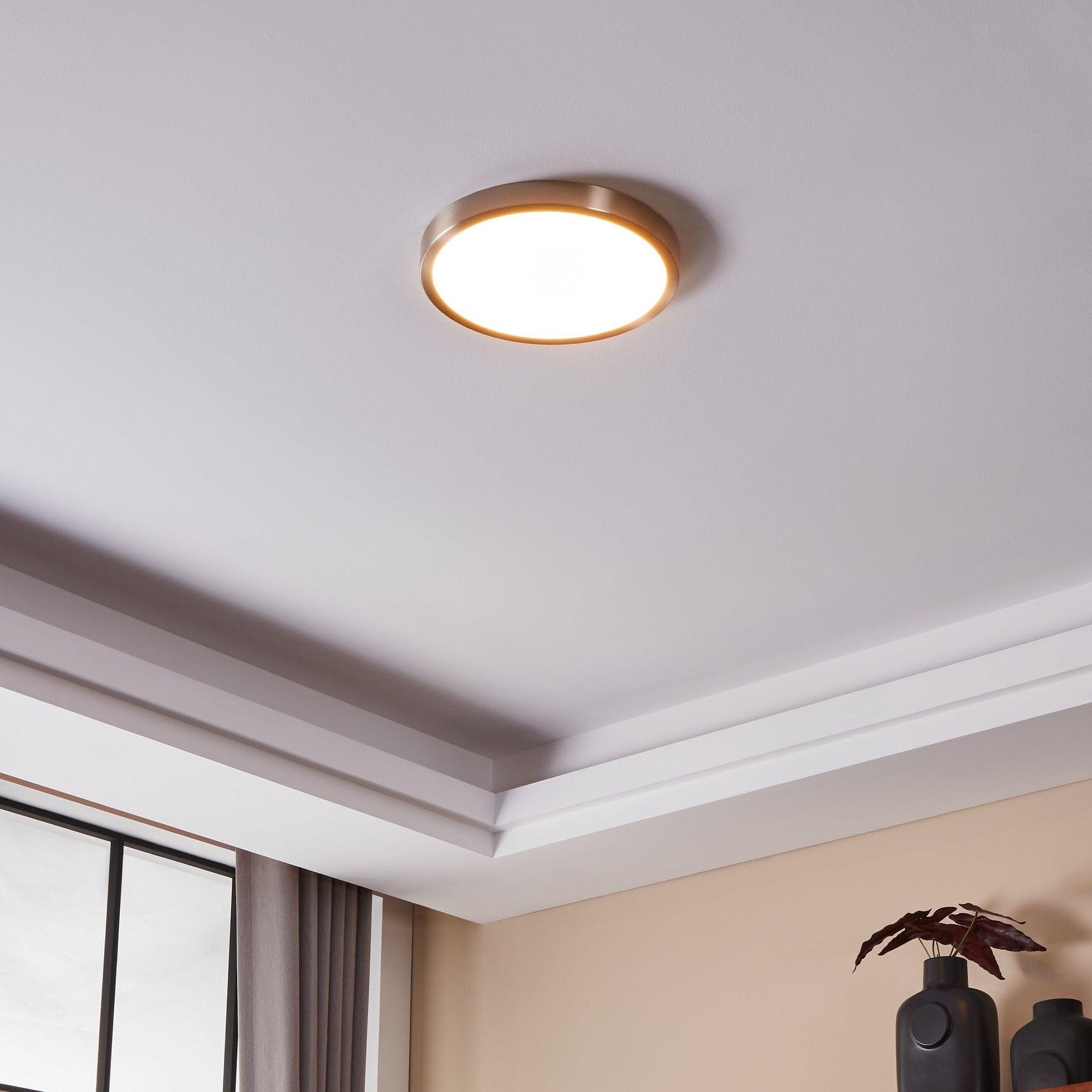 Eglo Connect Fueva Z Smart LED Nickel Flush Ceiling Light - Dimmable WiFi-Enabled Modern Fixture for Bedroom, Living Room & Kitchen Lighting