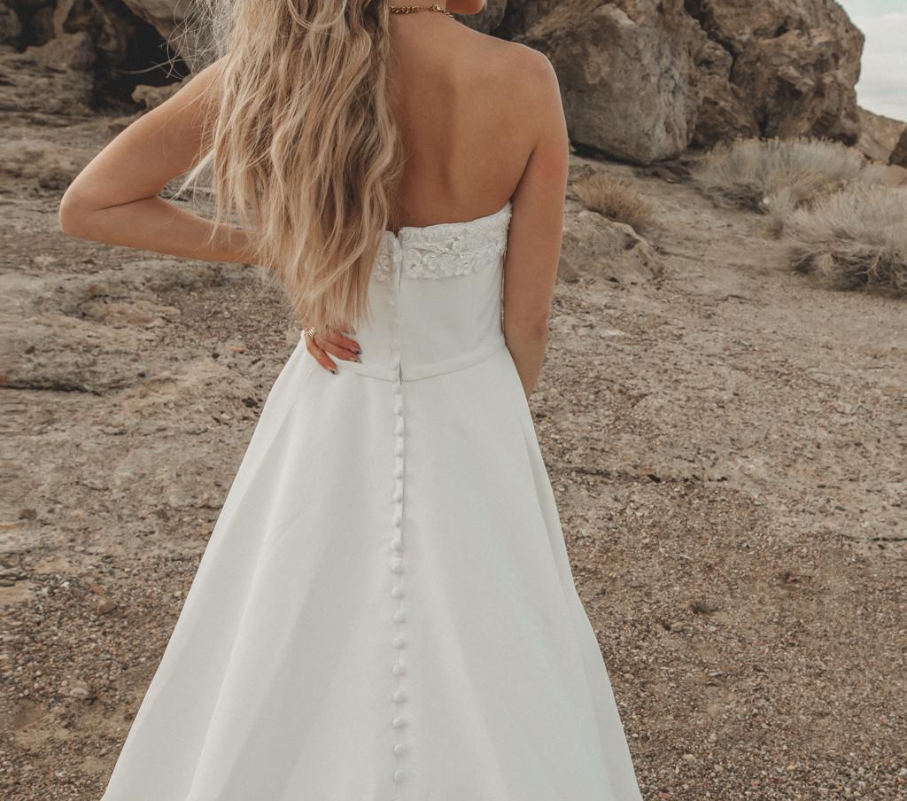 Bristol Dove Satin Wedding Dress by Stella York – Elegant A-Line Gown for Brides, Perfect for Church & Outdoor Ceremonies