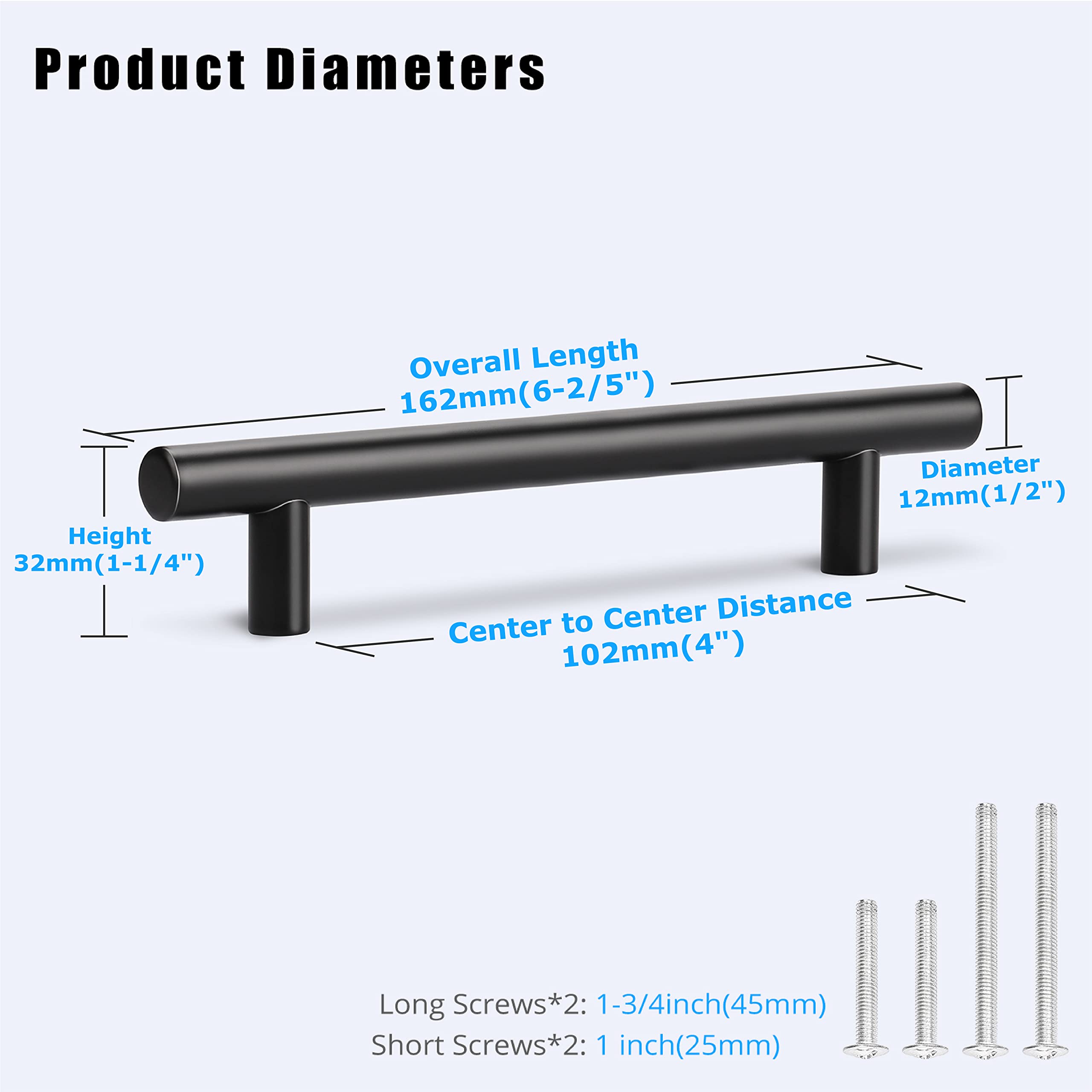 KNOBWELL 12 Pack 4 Inch Matte Black Cabinet Pulls - Stainless Steel Drawer Handles for Kitchen & Bathroom (6-2/5