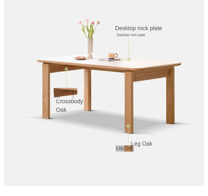 Solid Oak Wood Slate Dining Table - Rustic Farmhouse Style for Kitchen, Dining Room & Outdoor Entertaining
