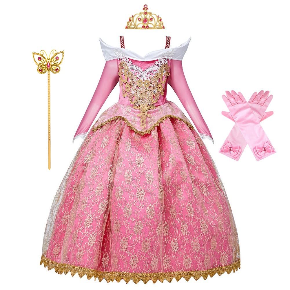 Princess Birthday Dress for Girls - Sleeping Beauty Costume with Accessories | Halloween, Christmas, Cosplay Party Outfits | Perfect for Dress-Up, Birthday Parties & Themed Events