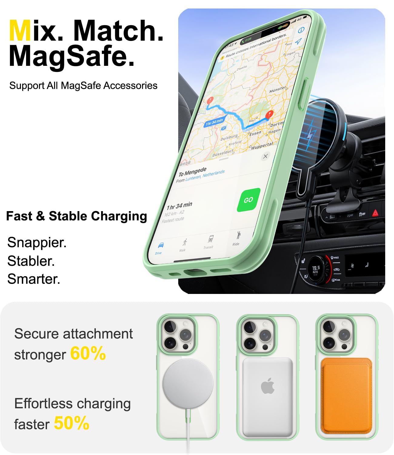 SUCGLES MagSafe Case for iPhone 15 Pro Max - Military Grade Shockproof Protection, Ultra Slim & Yellowing Resistant with Strongest Magnets | Matte Mint Green | Perfect for Outdoor Adventures & Daily Use