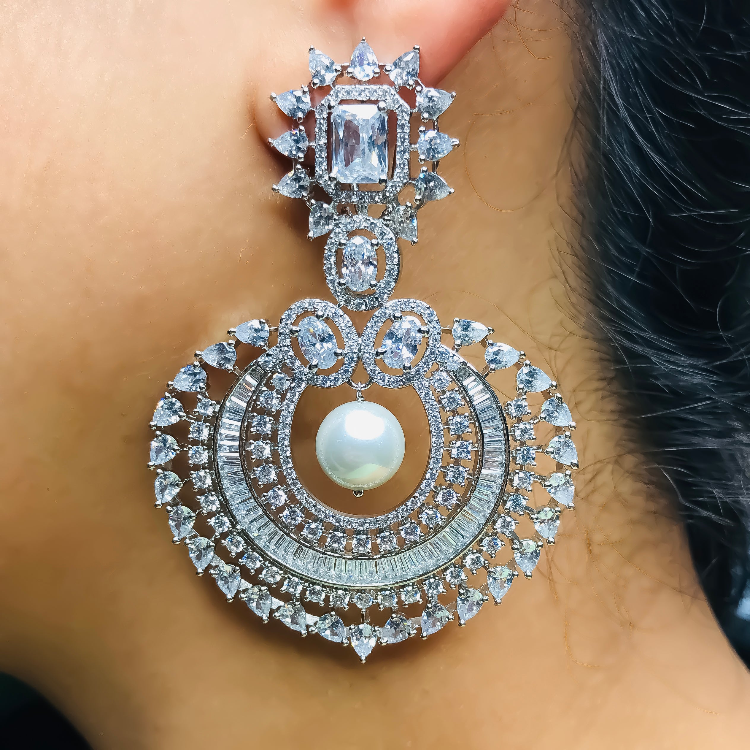 American Diamond & Pearl Designer Earrings for Women & Girls (E730) - Perfect for Weddings, Parties & Special Occasions