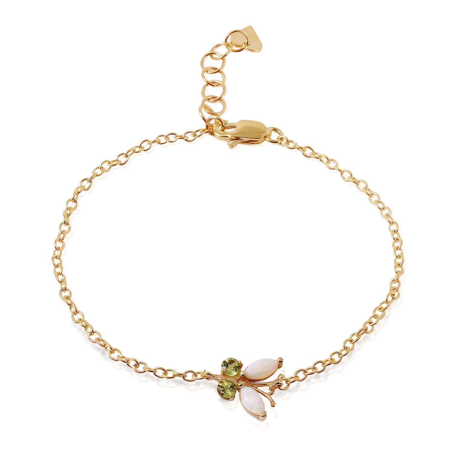 14K Solid Gold Flutter Opal Peridot Bracelet - 0.6 Carat Dainty Jewelry for Women | Elegant Gift for Birthday, Anniversary & Special Occasions