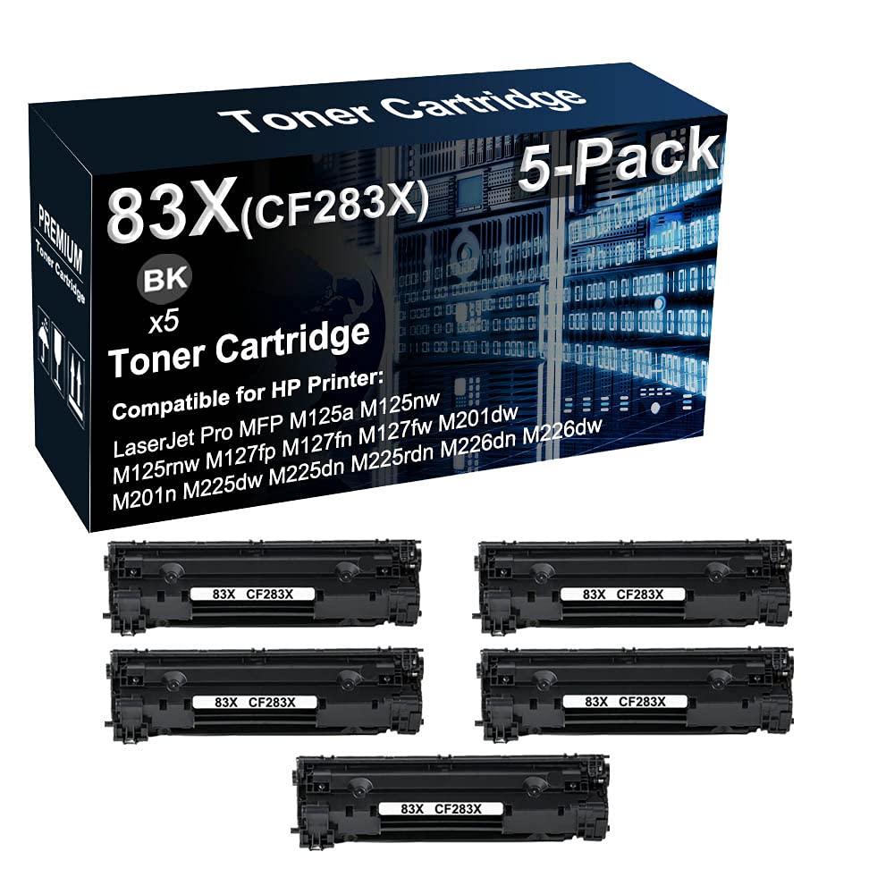 5-Pack Compatible HP CF283X 83X Toner Cartridge Replacement for HP LaserJet MFP M127fn & M225dw Printers - High-Quality Black Ink for Sharp Text Printing - Perfect for Office, Home & Small Business Use