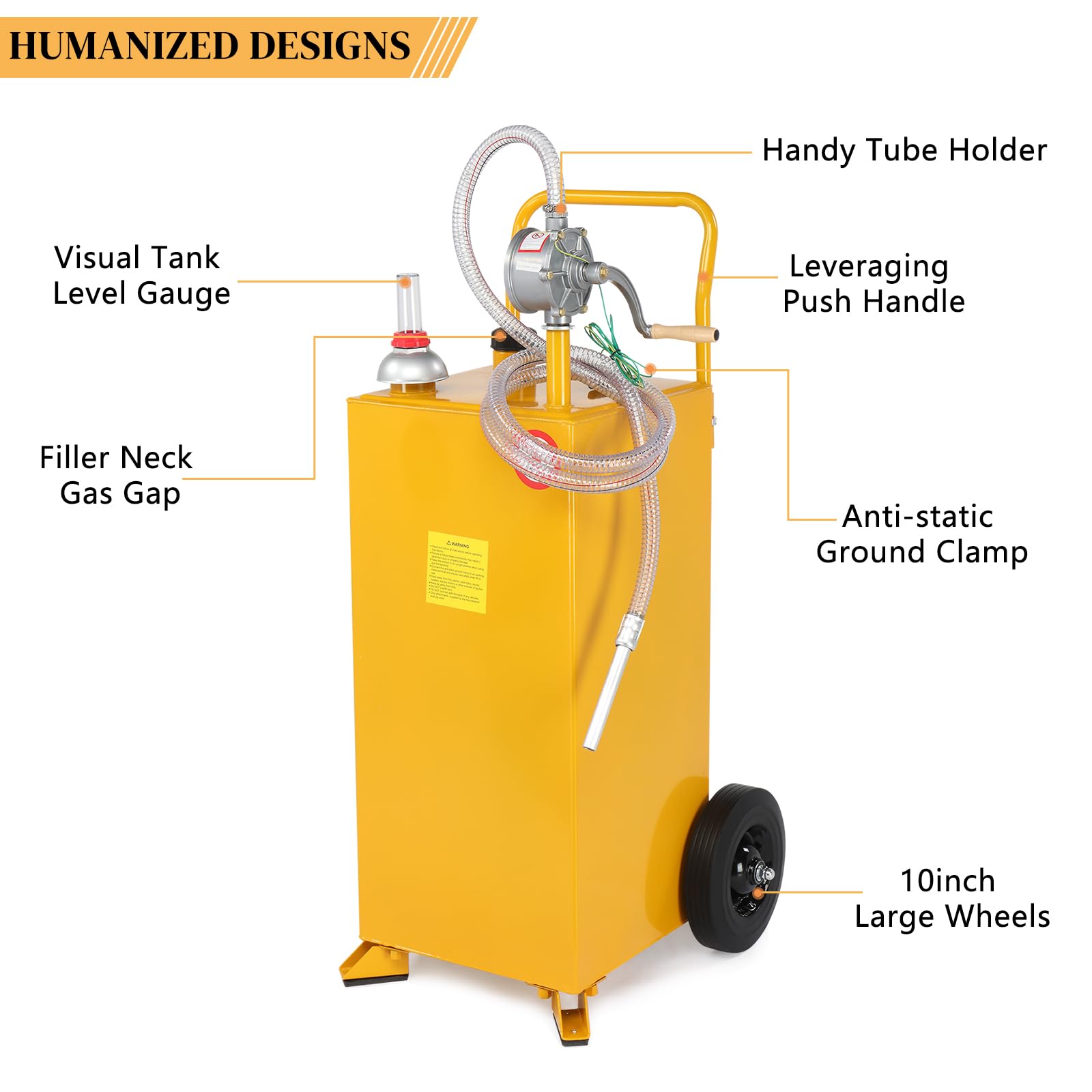 30-Gallon Portable Oil Transfer Tank with Pump & Wheels - Diesel Fuel Storage Container for ATV, Car, Mowers & Tractors - Heavy Duty Gas Caddy for Workshop, Farm & Construction Sites - Yellow
