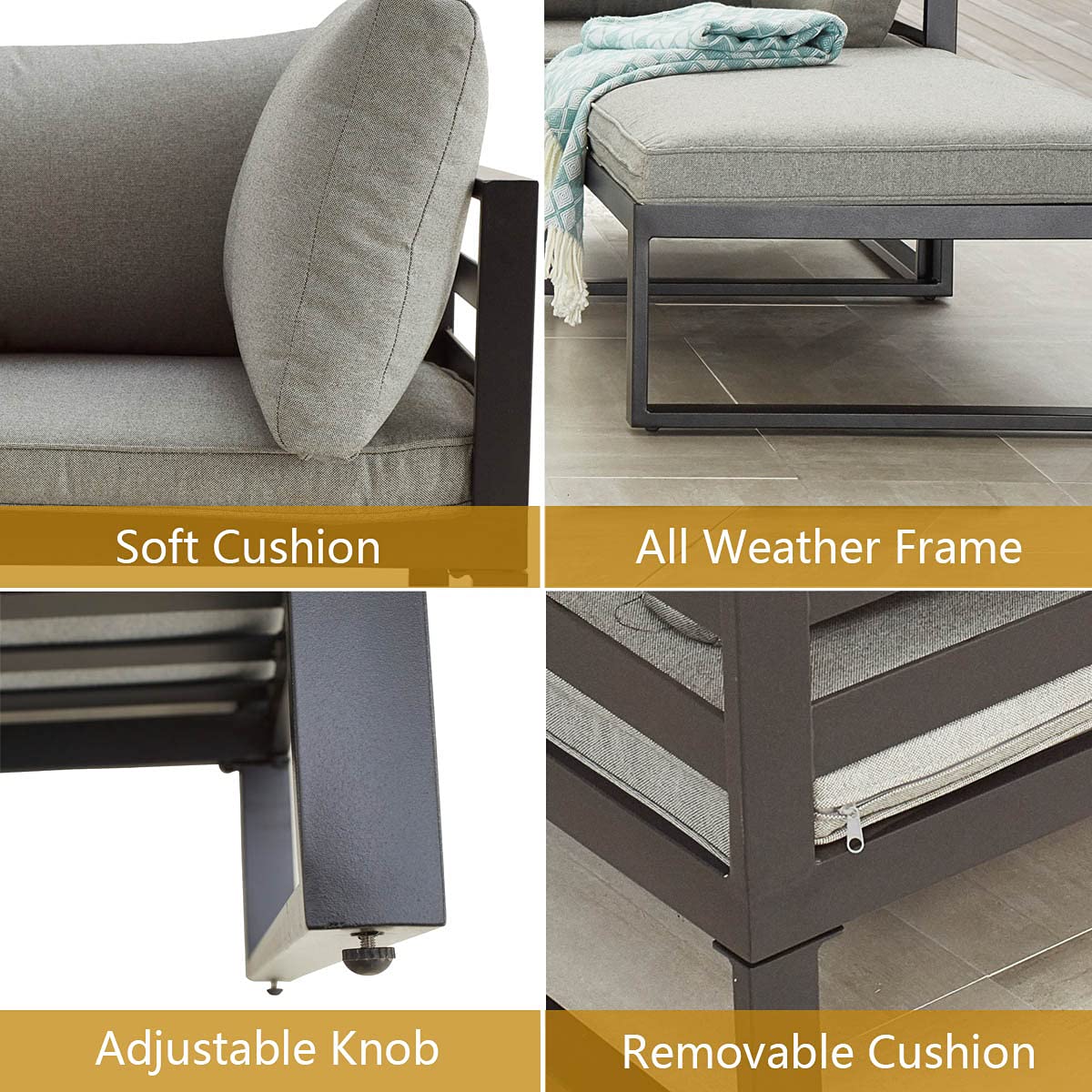 3-Piece Outdoor Sectional Patio Furniture Set - Grey Conversation Sofa with Ottoman & Coffee Table for Backyard, Porch, Balcony | Durable Wicker & Weather-Resistant Cushions | Perfect for Entertaining Guests or Relaxing Outdoors