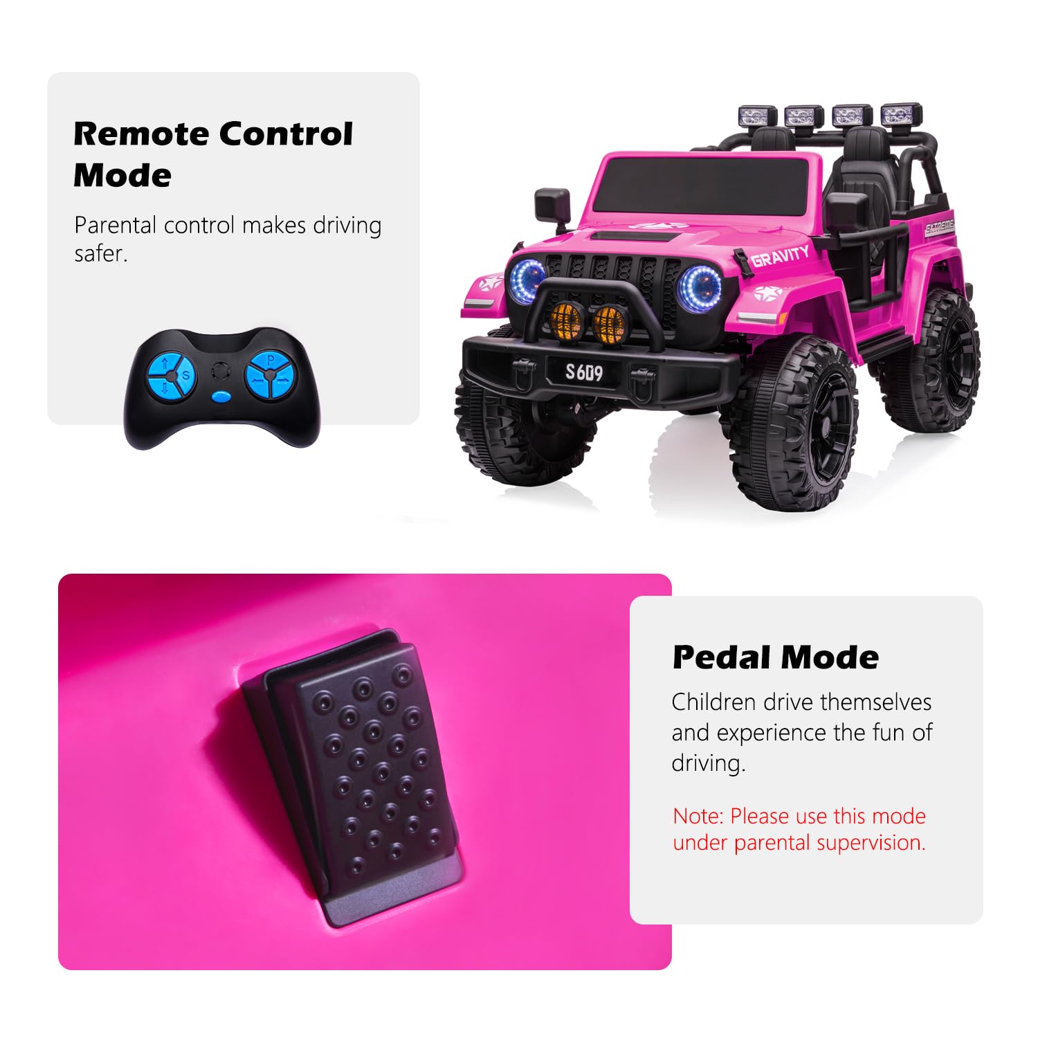 MOLACHI 12V Kids Ride-On Truck - 2 Seater Electric Toy Car with Music, MP3 Player, Safety Belt & LED Lights | 3 Speed Adjustable Battery-Powered Vehicle for Boys & Girls (Pink) | Perfect for Indoor Playrooms & Outdoor Backyard Fun