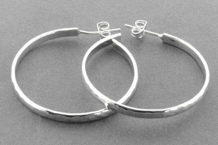 Sterling Silver Textured Hoop Stud Earrings - Minimalist Narrow Design for Everyday Wear, Gift Giving & Special Occasions